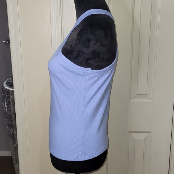 SO Juniors Criss Cross Halter Ribbed Tank Top Blue Junior  XL - Picture 3 of 6
